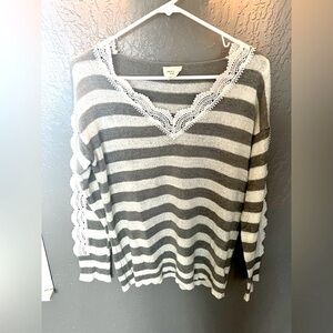 Striped Crochet Detail Sweater